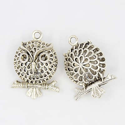 PandaHall Alloy Hollow Pendants, Owl for Halloween, Lead Free and Nickel Free, Antique Silver, 39.5x28x17mm, Hole: 3mm Alloy Owl