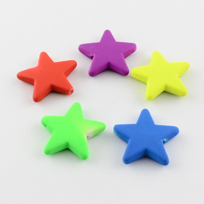 PandaHall Fluorescent Acrylic Beads, Rubberized, Star, Mixed Color, 21x23x5mm, Hole: 2mm; about 510pcs/500g Acrylic Star Multicolor