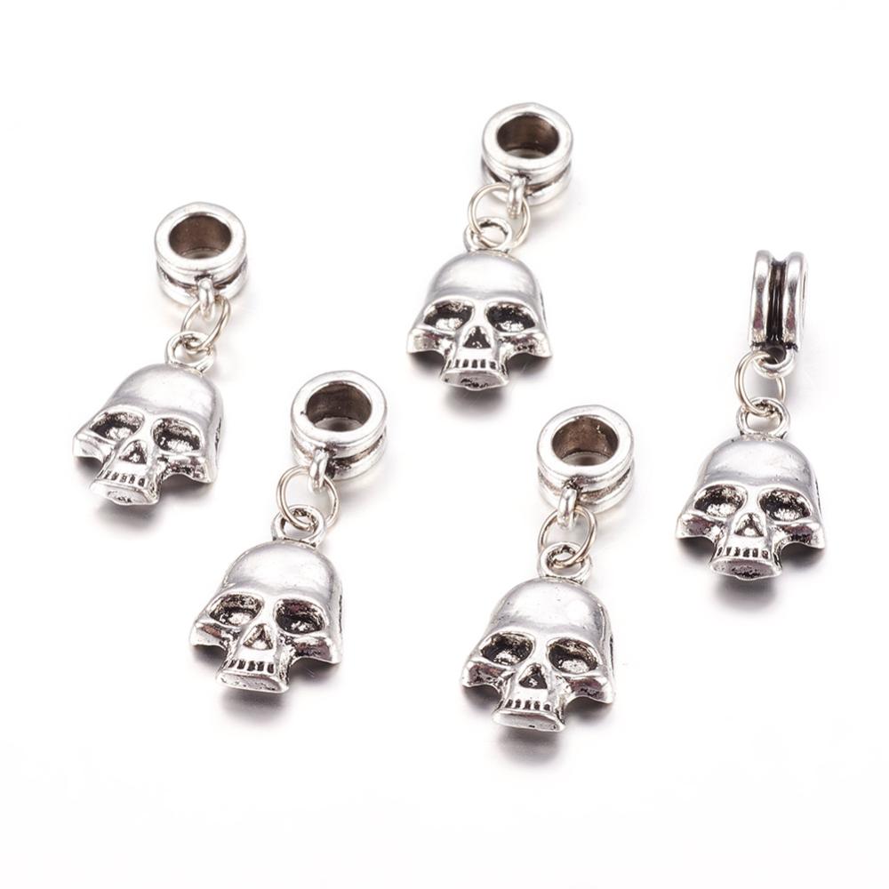 PandaHall Alloy European Dangle Beads, Skull, Antique Silver, 29mm, Hole: 5mm Alloy Skull