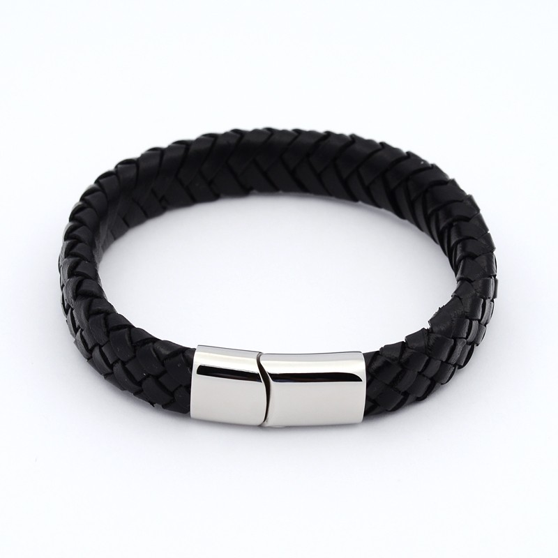 PandaHall Unisex Casual Style Braided Leather Bracelets Making, with 304 Stainless Steel Clasps, Black, 220x13x6mm Imitation Leather Black