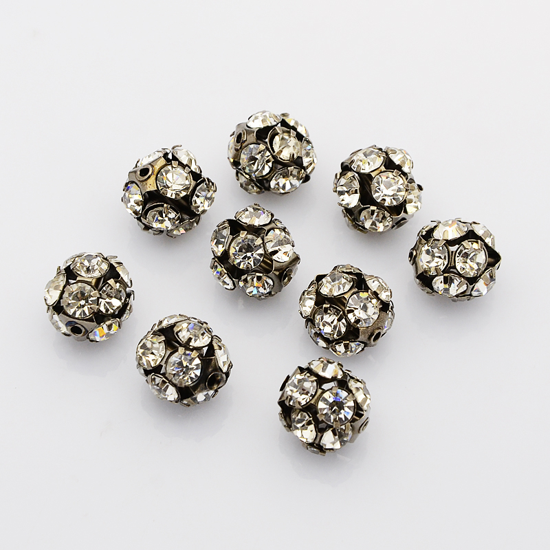 PandaHall Brass Rhinestone Beads, Grade A, Gunmetal, Round, Crystal, 14mm in diameter, Hole: 2mm Brass+Rhinestone Round