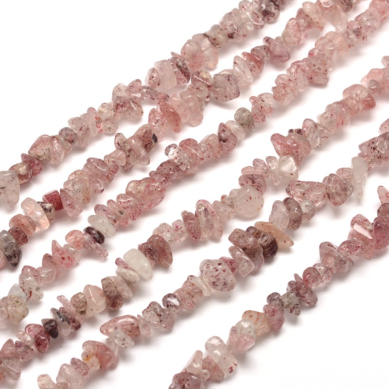 PandaHall Natural Strawberry Quartz Chip Bead Strands, 5~8x5~8mm, Hole: 1mm; about 31.5" Strawberry Quartz Chip