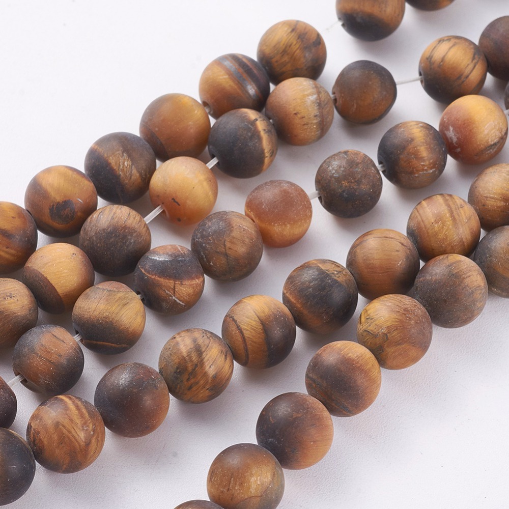 PandaHall Natural Frosted Tiger Eye Round Bead Strands, Grade A, 6mm, Hole: 1mm; about 63~65pcs/strand, 14.9~15.6" Tiger Eye Round