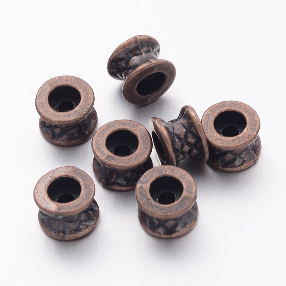 PandaHall Tibetan Style Beads, Lead Free and Cadmium Free and Nickel Free, Tube, Red Copper, 7x5mm, Hole: 2mm Alloy Tube