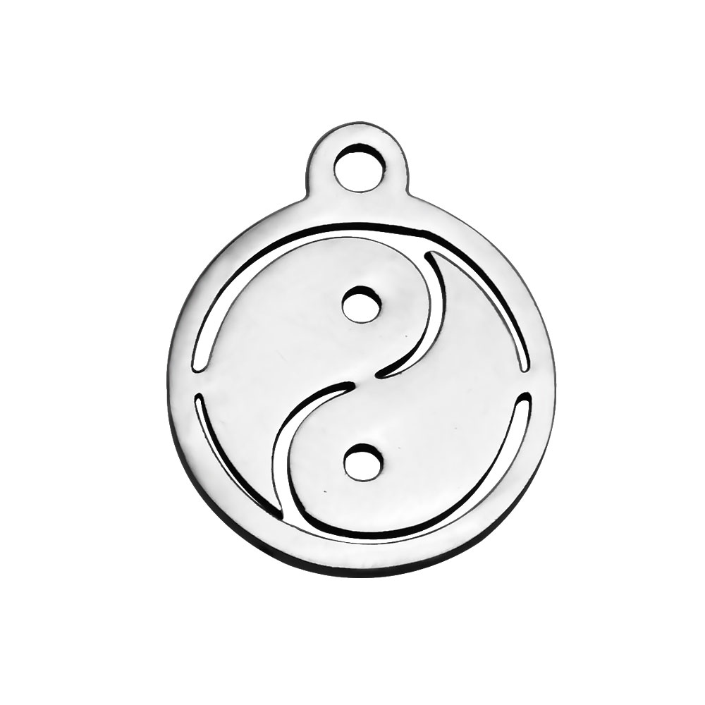 PandaHall 304 Stainless Steel Charms, Flat Round with Yin Yang, Stainless Steel Color, 14x12x1mm, Hole: 1mm Stainless Steel Flat Round