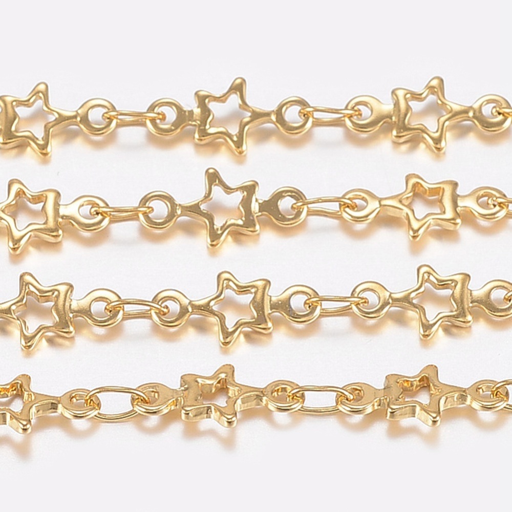 PandaHall 304 Stainless Steel link Chains, with Spool, Star, Soldered, Golden, 10x4.5x1mm; about 10m/roll Stainless Steel