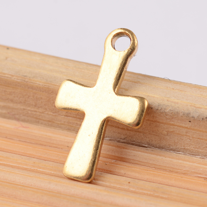 PandaHall Cross 304 Stainless Steel Charms, Golden, 12x7x1mm, Hole: 1.2mm Stainless Steel Cross