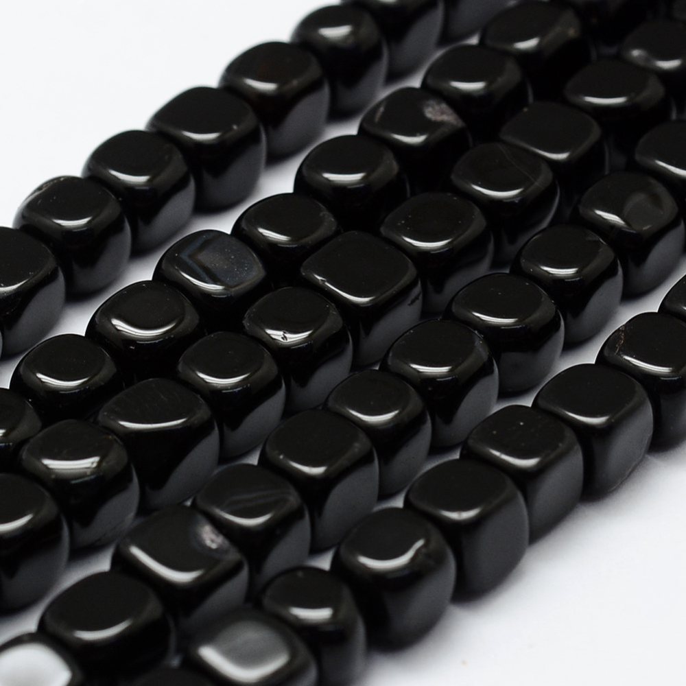 PandaHall Natural Agate Beads Strands, Dyed, Cube, Black, 8x8mm, Hole: 1.5mm, about 50pcs/strand, 14.5''(37cm) Natural Agate Cube Black