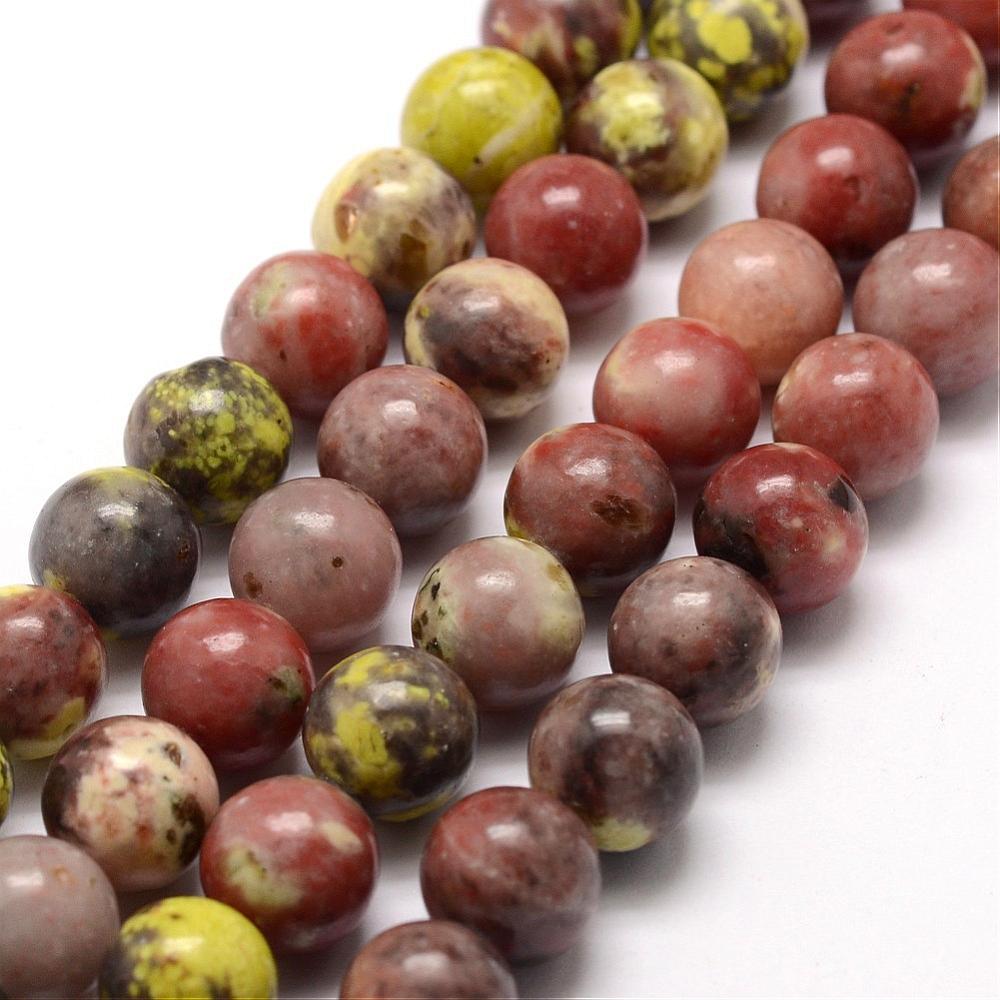 PandaHall Natural Cherry Blossom Jasper Beads Strands, Round, Colorful, 8mm, Hole: 1mm, about 50pcs/strand, 15.7" Other Jasper Round