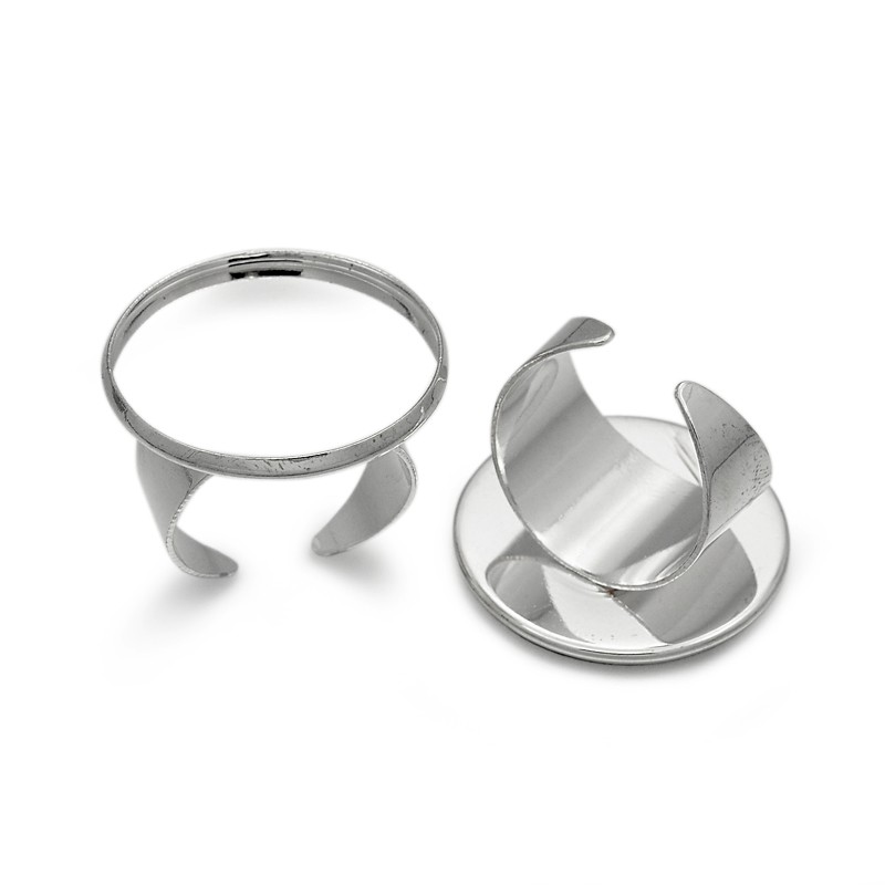 PandaHall Adjustable Brass Pad Ring Bases, with Flat Round Cabochon Bezel Settings, Platinum, Tray: 25mm; 19mm Brass