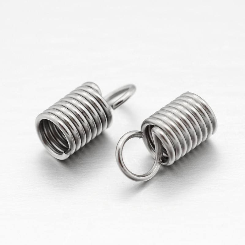 PandaHall 304 Stainless Steel Terminators, Cord Coil, Stainless Steel Color, 11x5mm, Hole: 3.5mm Stainless Steel