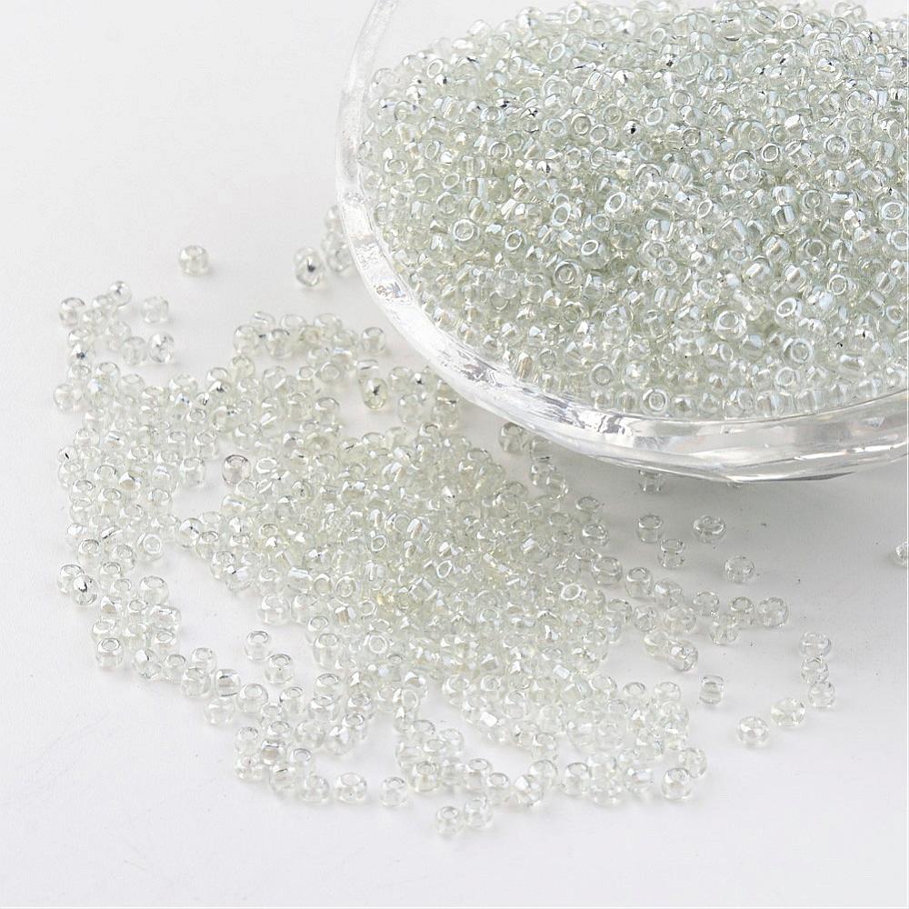 PandaHall Round Glass Seed Beads, Trans. Colours Lustered, Clear, Size: about 2mm in diameter, hole: 1mm; about 3306pcs/50g Glass Clear