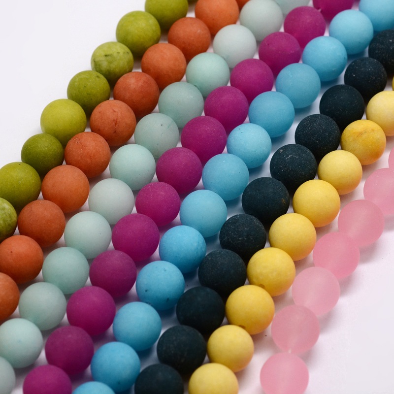 PandaHall Frosted Natural Malaysia Jade Round Beads Strands, Dyed, Mixed Color, 10mm, Hole: 1mm; about 38pcs/strand, 15.7" Malaysia Jade...