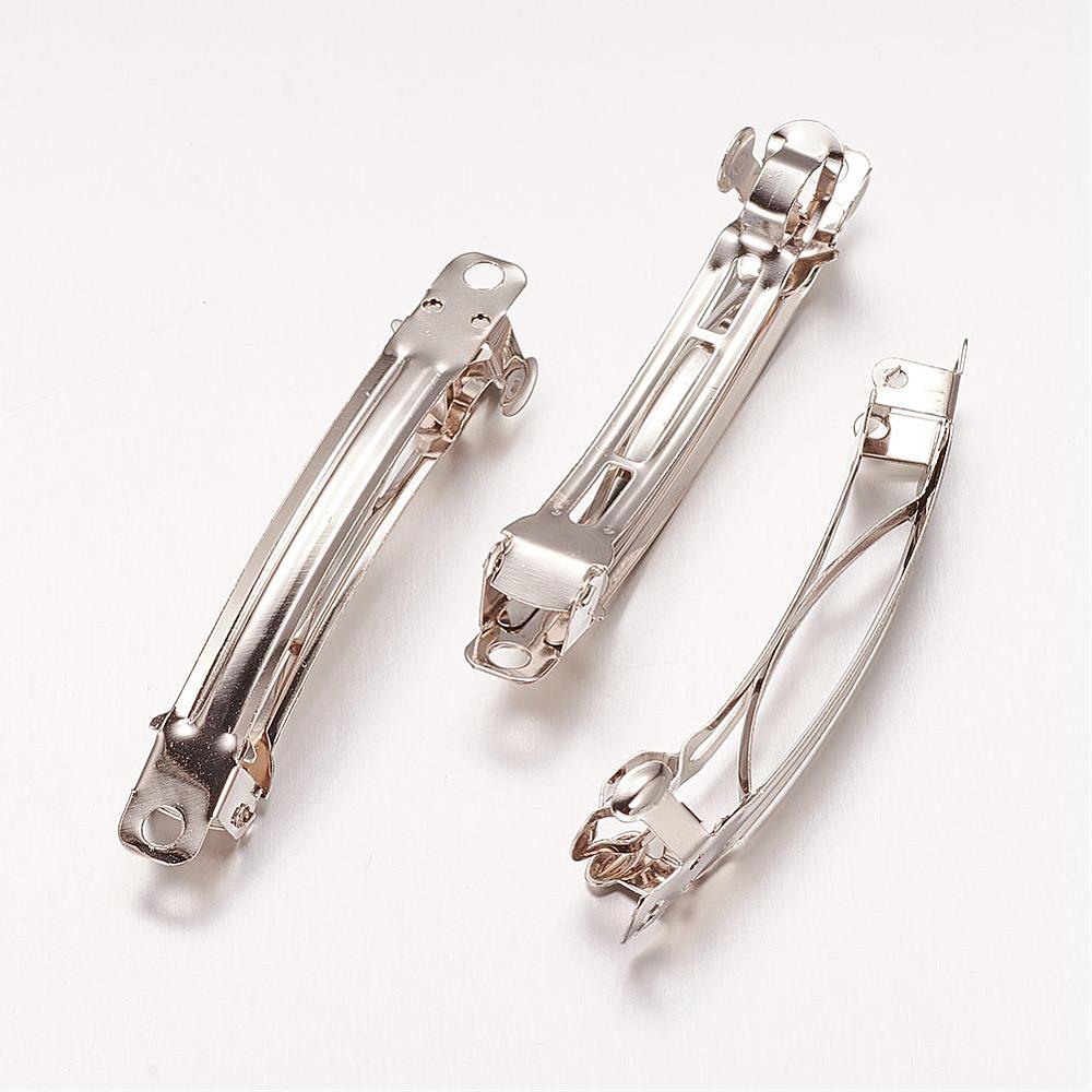 PandaHall 20PCS Platinum Plated Iron Hair Barrette Findings, French Hair Clip Findings, about 59mm long, 6mm wide Iron