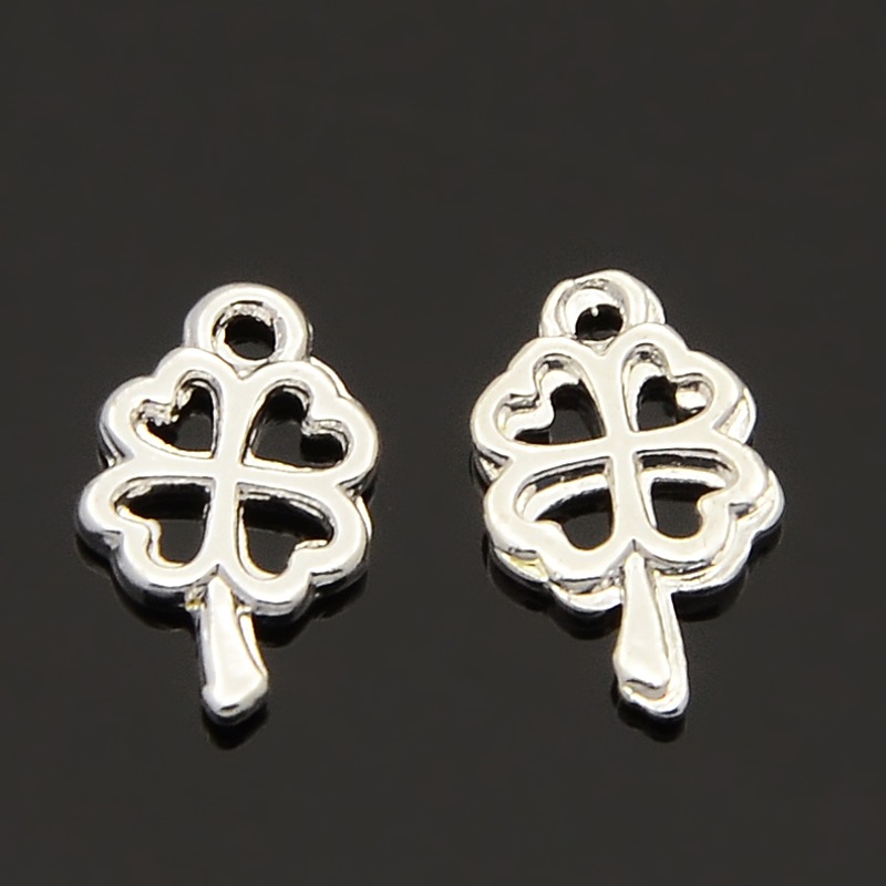 PandaHall Tibetan Style Alloy Charms, Lead Free, Clover, Silver, 10x6x1mm, Hole: 1mm Alloy Clover