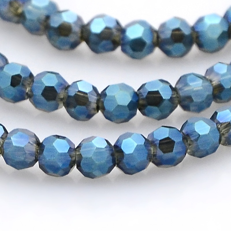 PandaHall Full Rainbow Plated Glass Faceted Round Spacer Beads Strands, PrussianBlue, 3mm, Hole: 1mm; about 100pcs/strand, 11.5" Glass Round...