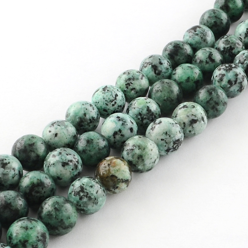 PandaHall Dyed Natural Sesame Round Bead Strands, DarkSeaGreen, 6mm, Hole: 1mm; about 62pcs/strand, 15.7" Sesame Jasper Round Green