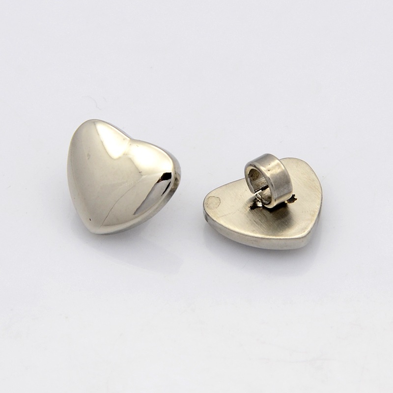 PandaHall 304 Stainless Steel Heart Slide Charms, Stainless Steel Color, 12x14x9mm, Hole: 4mm Stainless Steel