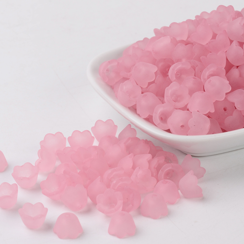 PandaHall Transparent Acrylic Beads Caps, Flower, Frosted, PearlPink, 10x6mm, Hole: 1.5mm; about 1900pcs/500g Acrylic Flower Pink