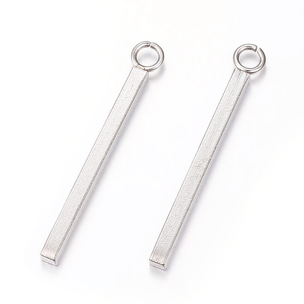 PandaHall 304 Stainless Steel Pendants, Rectangle, Stainless Steel Color, 18x1.5x1.5mm, Hole: 2mm Stainless Steel Rectangle