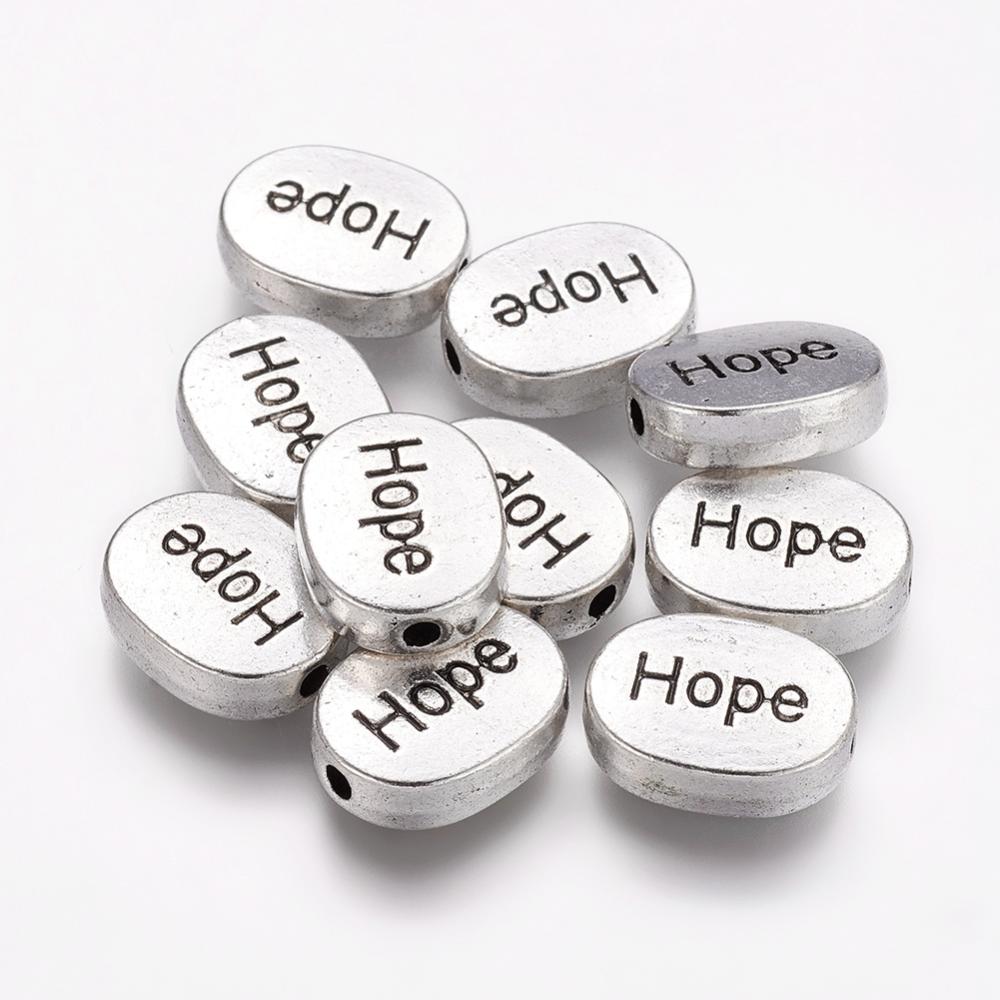 PandaHall Tibetan Style Alloy Beads, Flat Oval with Word Hope, Cadmium Free & Nickel Free & Lead Free, Antique Silver, 16x12x5mm, Hole: 2mm...