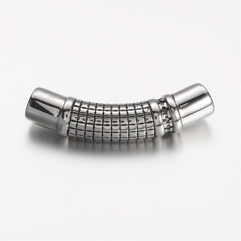 PandaHall 304 Stainless Steel Beads, Curved Tube Beads, Antique Silver, 47x11x9mm, Hole: 6.5mm Stainless Steel Column