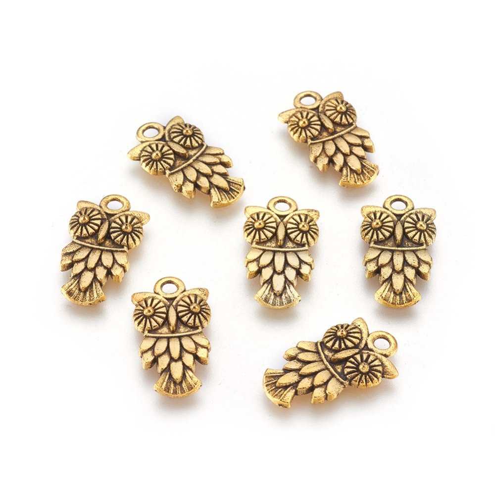 PandaHall Tibetan Style Pendants, Lead Free and Nickel Free, Halloween, Owl, Antique Golden, 20x11x3mm, Hole: 2mm Alloy Owl