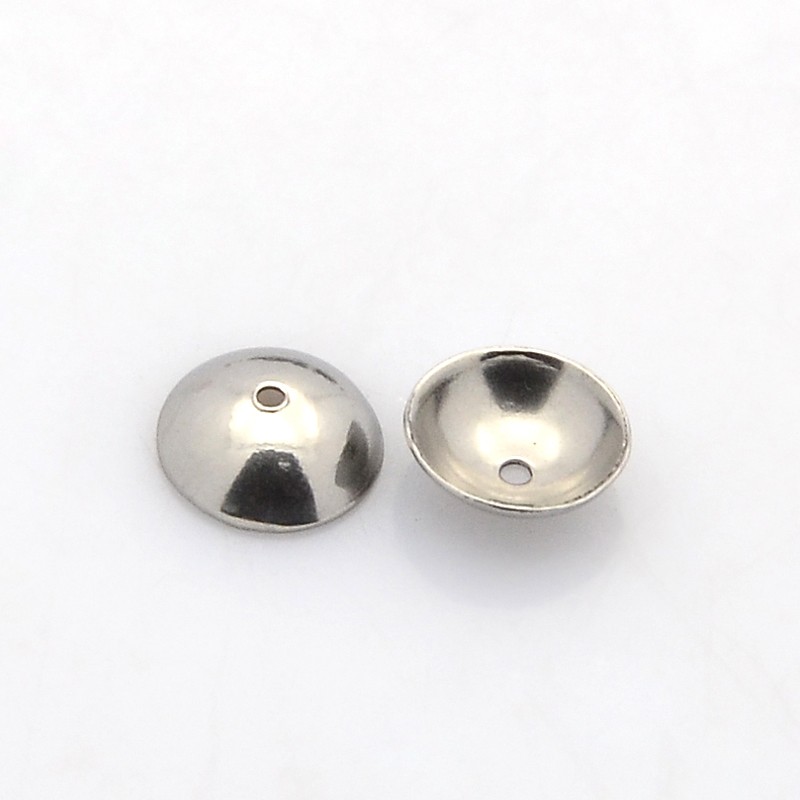 PandaHall Apetalous Half Round 304 Stainless Steel Bead Caps, Stainless Steel Color, 6x2mm, Hole: 0.5mm; Inner Diameter: 5mm Stainless Steel