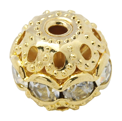 PandaHall Brass Rhinestone Beads, Grade A, Round, Golden Metal Color, Tan, Size: about 10mm in diameter, hole: 1.2mm Brass+Rhinestone Round...
