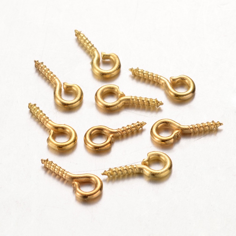 PandaHall Iron Screw Eye Pin Bail Peg, For Half Drilled Beads, Golden, 8x4x1mm, Hole: 2mm Iron