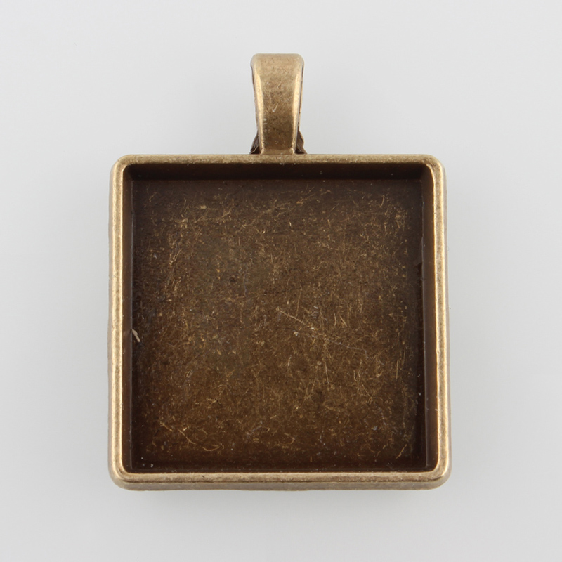 PandaHall Square Alloy Pendant Cabochon Settings, Nickel Free, Antique Bronze, Tray: 25x25mm; 37.5x29x4mm, Hole: 3.5x5mm; about 135pcs/kg...