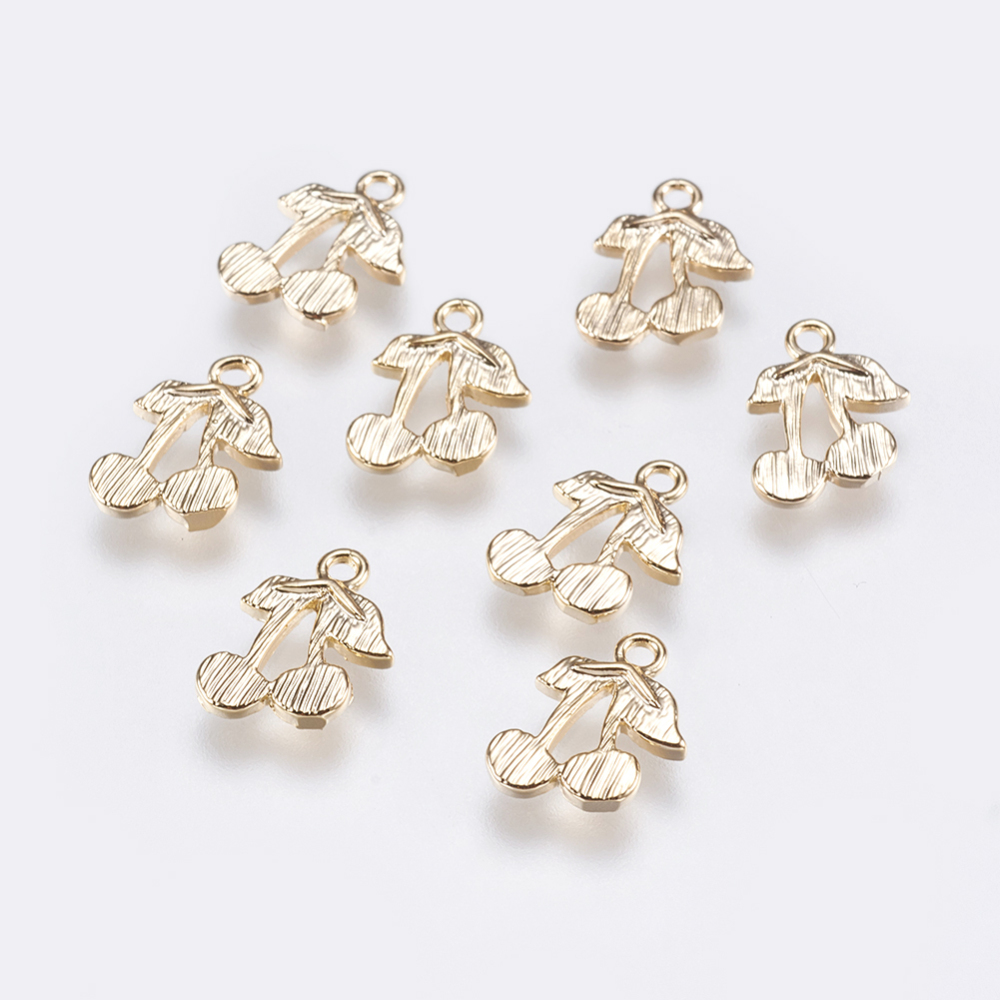 PandaHall Brass Charms, Cherry, Real Gold Plated, 10.5x7.5x1.5mm, Hole: 1.2mm Brass Cherry