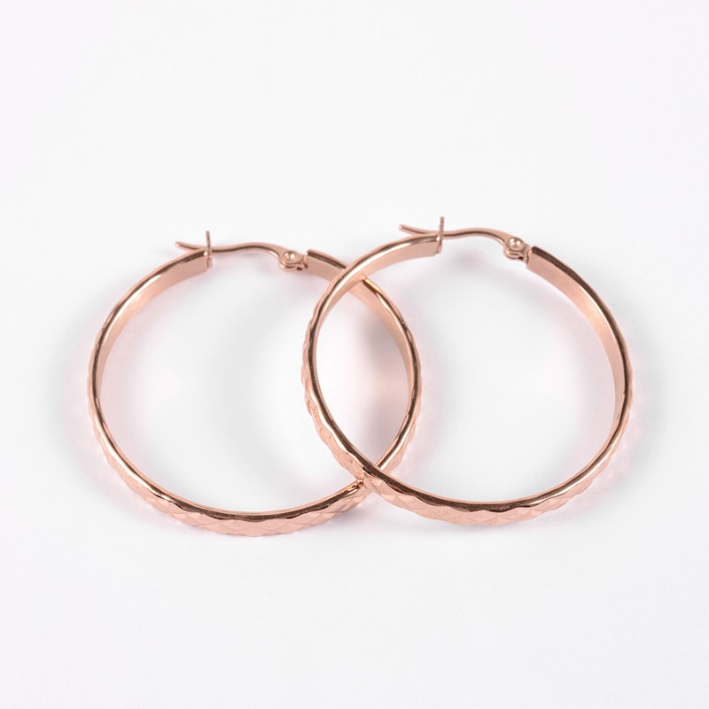 PandaHall Ring 304 Stainless Steel Hoop Earrings, Rose Gold, 42x40x4mm, Pin: 1mm Stainless Steel