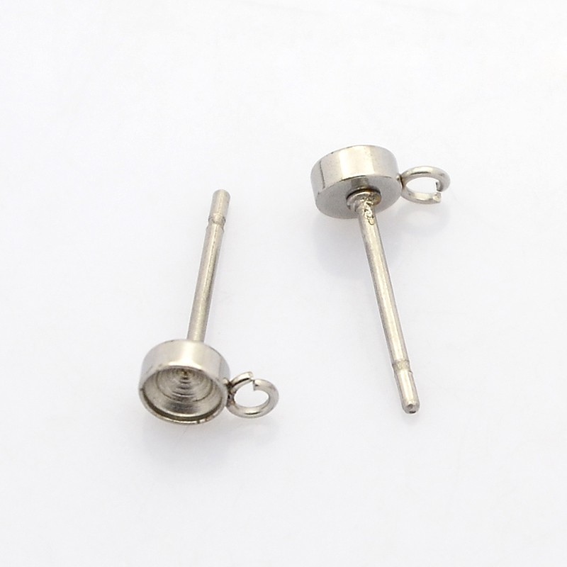 PandaHall 304 Stainless Steel Stud Earring Settings, Earring Posts, Stainless Steel Color, Tray: 3mm; 7x4mm, Hole: 1mm; Pin: 0.7mm Stainless...