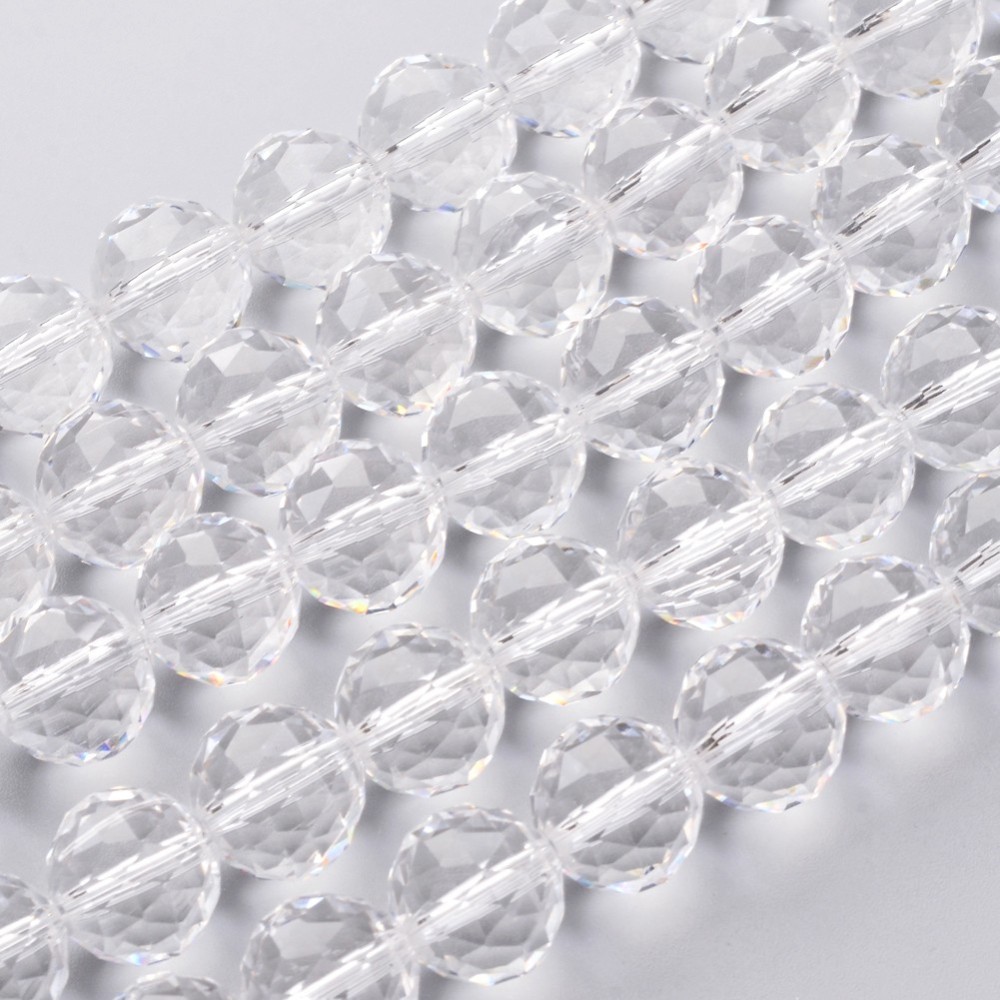 PandaHall Glass Bead Strands, Faceted, Round, Clear, 13.5mm, Hole: 2mm; about 18pcs/strand, 9"(23cm) Glass Round Clear