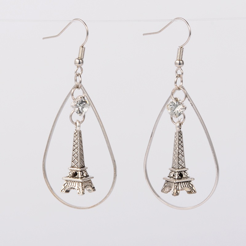 PandaHall Tibetan Style Eiffel Tower Dangle Earrings  with Brass Drop Linking Rings and Brass Earring Hooks, Antique Silver, 59mm; Pin...