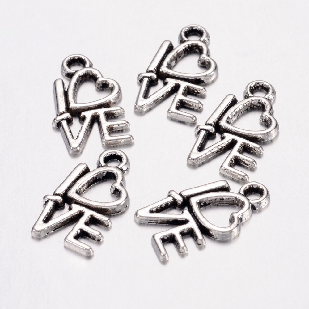 PandaHall Antique Silver Tibetan Style Word Pendant, Lead Free and Cadmium Free, 8mm wide, 14.5mm long, hole: 1mm Alloy Alphabet