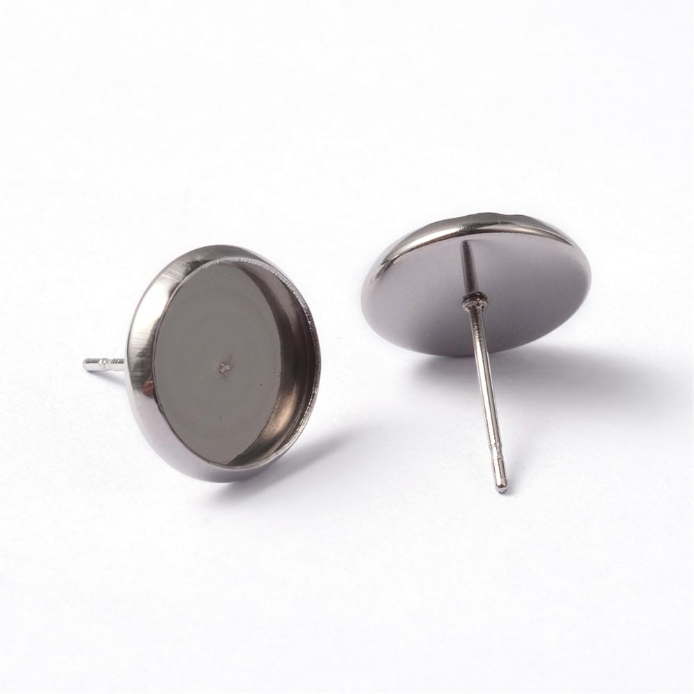 PandaHall 304 Stainless Steel Stud Earring Settings, Stainless Steel Color, 13mm; Pin: 0.8mm; Tray: 12mm, Inner: 10mm Stainless Steel