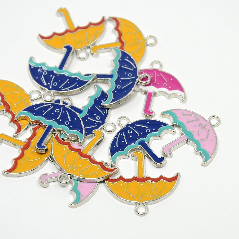 PandaHall Alloy Enamel Pendants, Lead Free and Cadmium Free, Christmas Umbrella, Platinum, Mixed Color, 26x28x3mm, Hole: 2mm Alloy+Enamel...