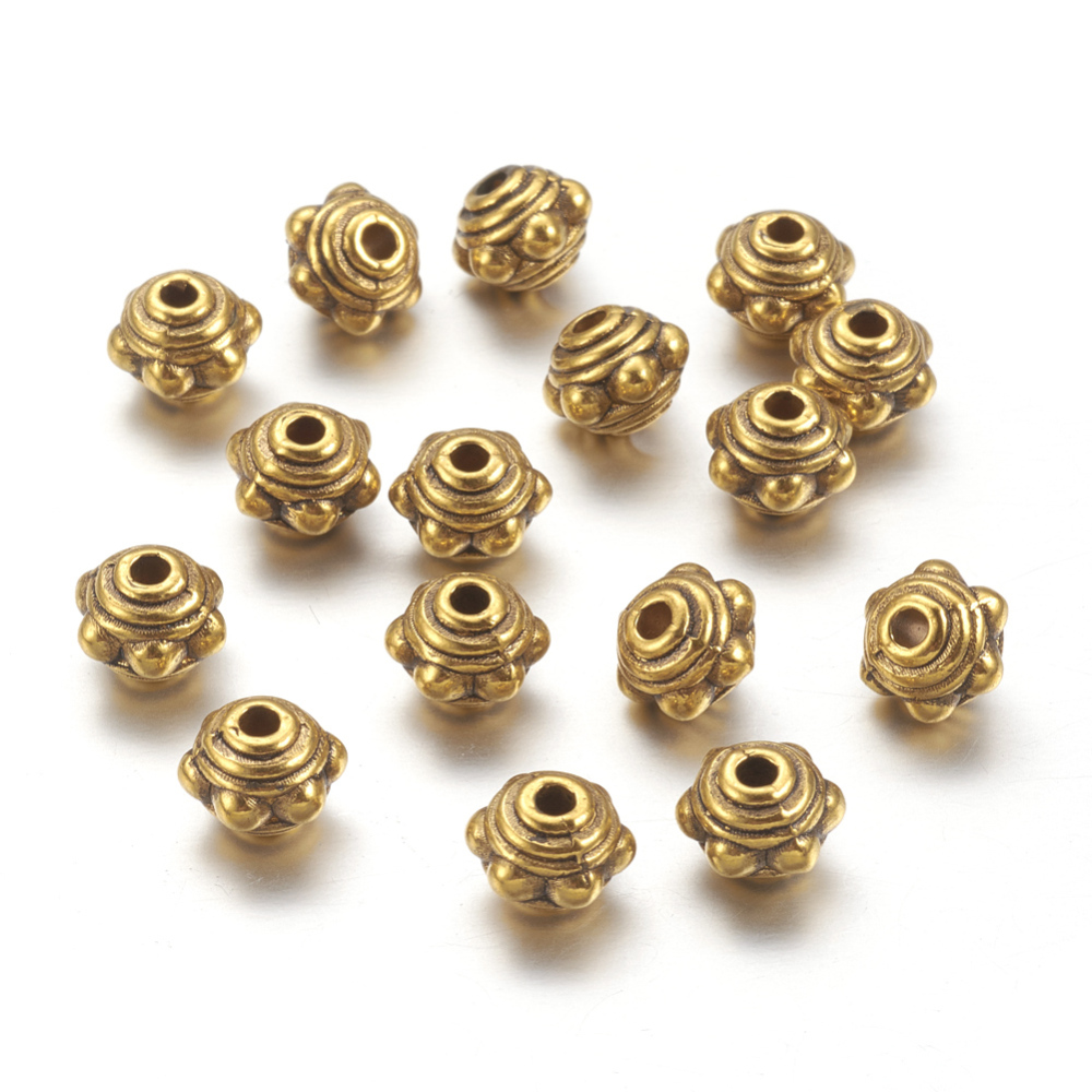 PandaHall Tibetan Style Bead Spacers, Antique Golden Color, Lead Free & Cadmium Free, Round, Size: about 7mm in diameter, 5.5mm thick, hole...