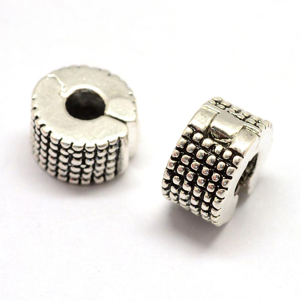 PandaHall Alloy European Style Clasps, Column, Antique Silver, 9x6mm, Hole: 3mm Alloy Column