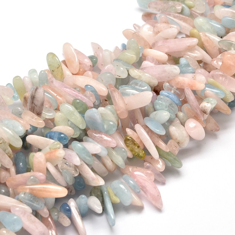 PandaHall Natural Morganite Chip Beads Strands, 8~30x5~12mm, Hole: 1mm; about 15.3"~15.7" Morganite Chip