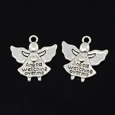 PandaHall Tibetan Style Pendants, Lead Free & Cadmium Free, Angel, Antique Silver, 19x19x3mm, Hole: 2mm Alloy Angel & Fairy