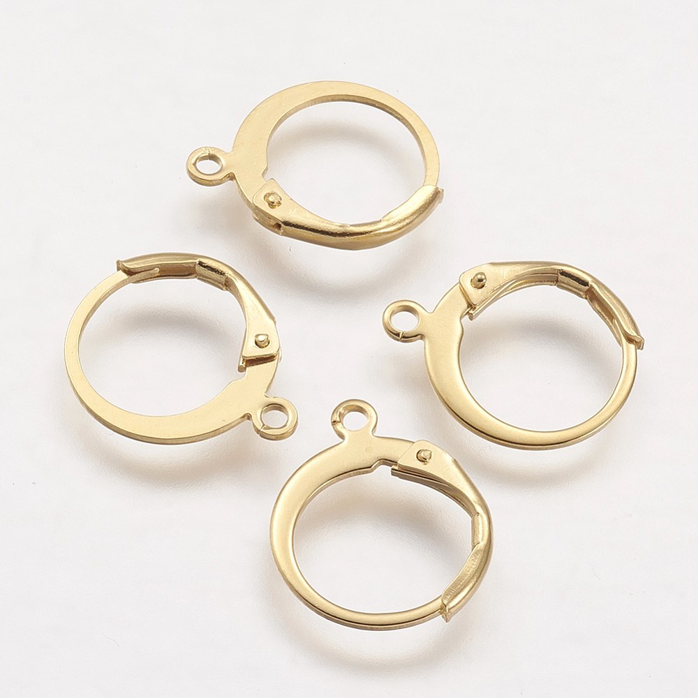 PandaHall 304 Stainless Steel Leverback Earring Findings, Golden, 14.5x12x2mm, Hole: 1mm; pin: 0.5x0.7mm Stainless Steel