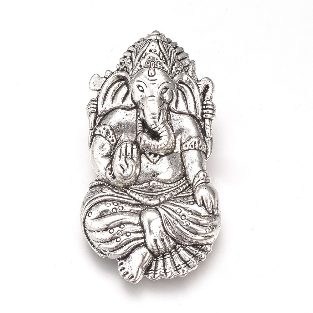 PandaHall Tibetan Style Alloy Pendants, Hindu Elephant God Lord Ganesh Statue, Lead Free & Cadmium Free & Nickel Free, Antique Silver...