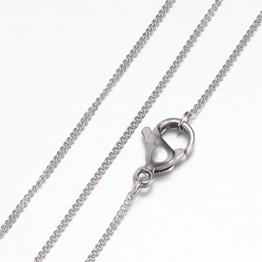 PandaHall 304 Stainless Steel Curb Chain Necklaces, with Lobster Claw Clasps, Stainless Steel Color, 19.8"(50.5cm); 1mm Stainless Steel