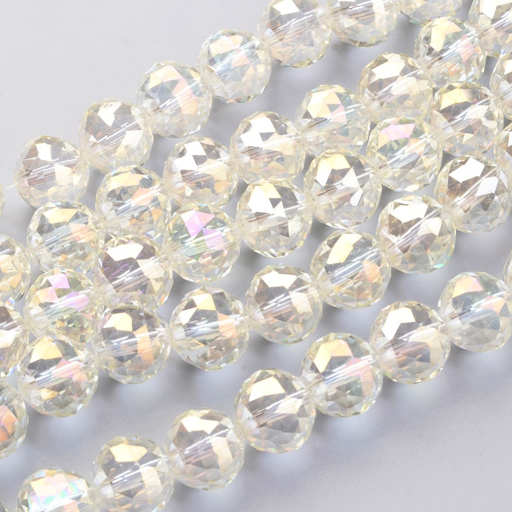 PandaHall Electroplate Glass Bead Strands, Full Rainbow Plated, Faceted, Round, LightYellow, 13.5mm, Hole: 2mm; about 18pcs/strand, 9"(23cm)...