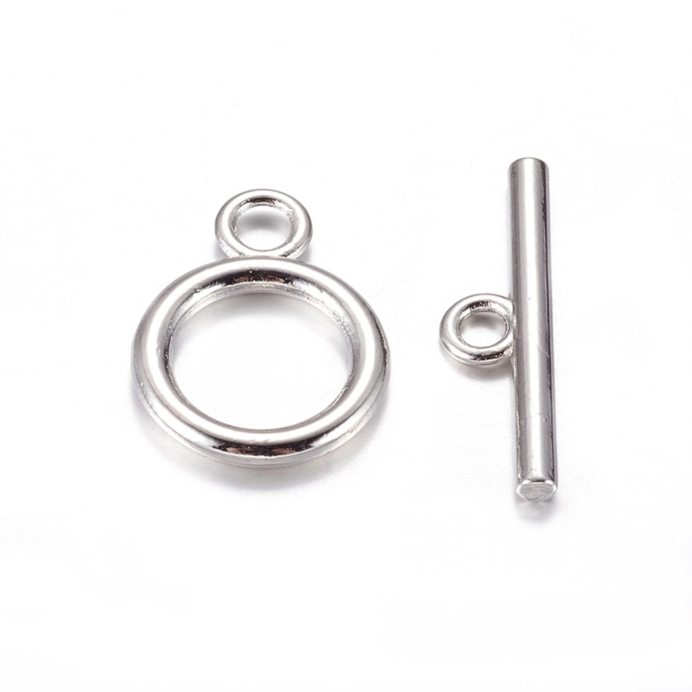 PandaHall Alloy Toggle Clasps, Tibetan Sytle Jewelry Components, Platinum Color, 18x7x2mm, Hole: 3mm Alloy Ring