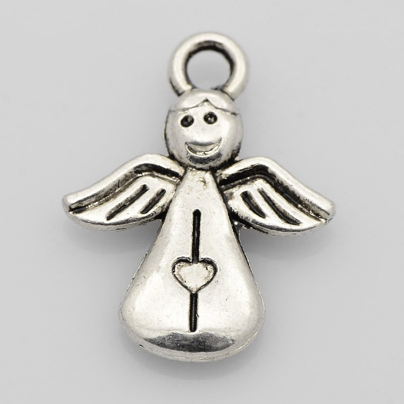 PandaHall Tibetan Style Zinc Alloy Angel Pendants, Lead Free, Antique Silver, 17x13x2mm, Hole: 2mm Alloy Angel & Fairy