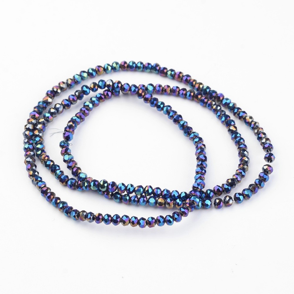 PandaHall Electroplate Glass Bead Strands, Faceted, Rondelle, Multi-color Plated, 3x2mm, Hole: 1mm; about 196pcs/strand, 16" Glass Rondelle